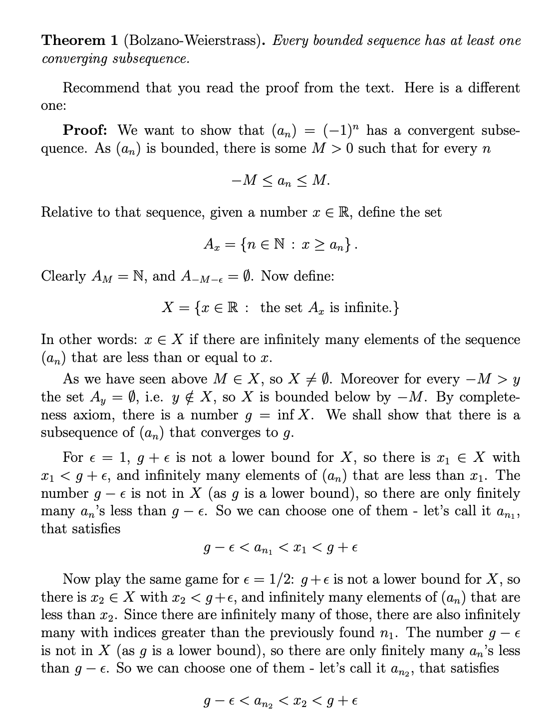 Proof of Bolzano-Weierstrass